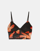 Mesh Crop Top with Print | Floral Print Black