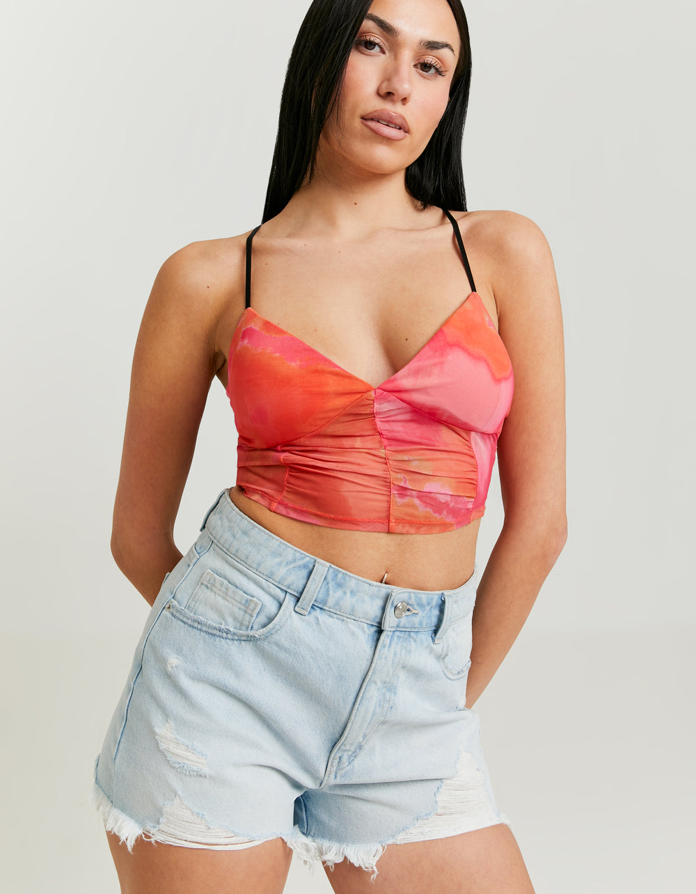 Mesh Crop Top with Print | Flower Print