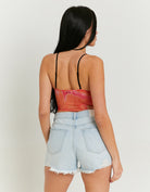 Mesh Crop Top with Print | Flower Print
