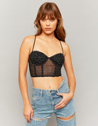 Mesh Corset Top with Strass | Black