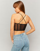 Mesh Corset Top with Strass | Black