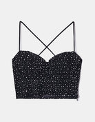 Mesh Corset Top with Strass | Black