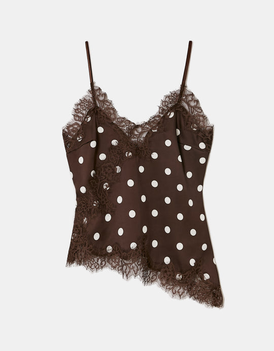 Satin Top with Lace Trims | Brown