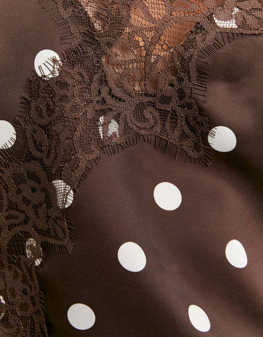 Satin Top with Lace Trims | Brown