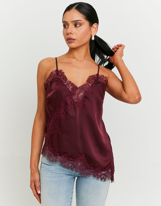 Satin Top with Lace Trims | Bordeau