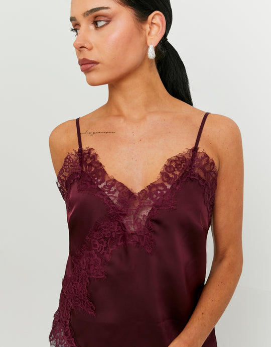 Satin Top with Lace Trims | Bordeau