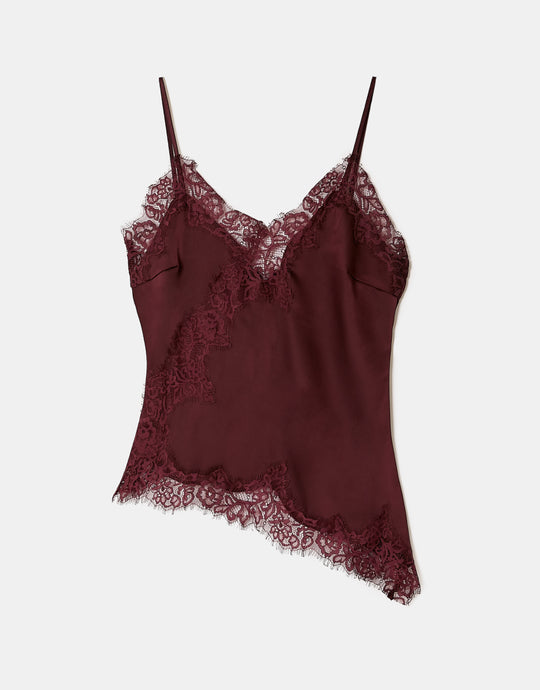Satin Top with Lace Trims | Bordeau
