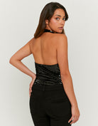 Burgundy Sequined Halter Top | Black