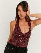 Burgundy Sequined Halter Top | Burgendy