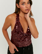 Burgundy Sequined Halter Top | Burgendy