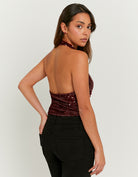 Burgundy Sequined Halter Top | Burgendy