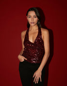 Burgundy Sequined Halter Top | Burgendy