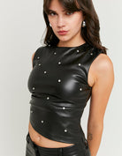 Faux Leather Top with Strass | Black