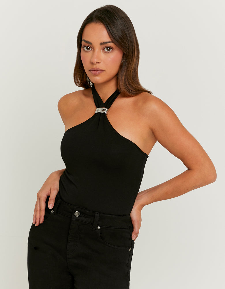 Halter Top with Metallic Detail | Black