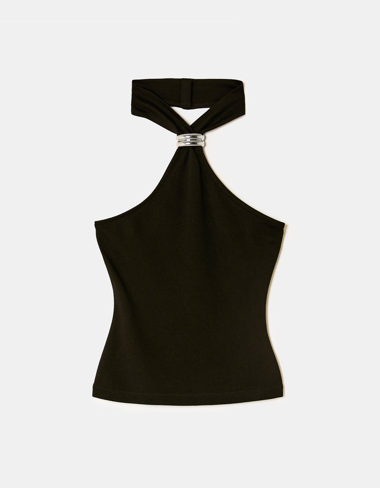 Halter Top with Metallic Detail | Black