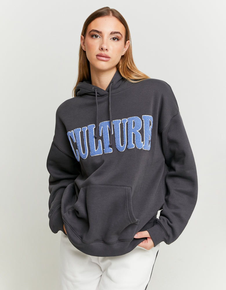Oversize Hoodie with Embroidery Patch | Grey