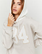 Oversize Hoodie with Embroidery Patch | Off White - Beige