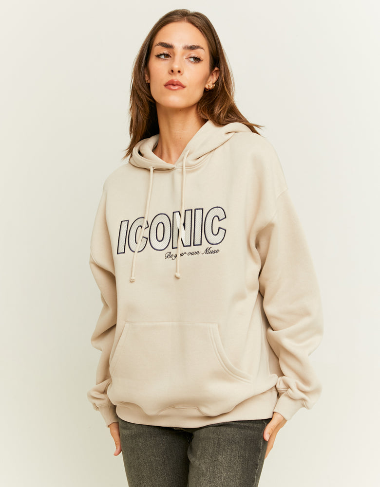 Oversized Sweatshirt with Front Print | Beige