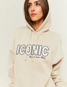 Oversized Sweatshirt with Front Print | Beige