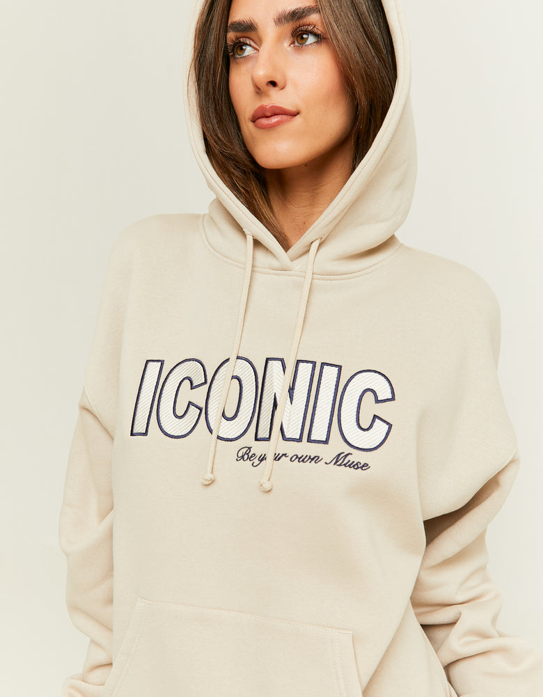 Oversized Sweatshirt with Front Print | Beige