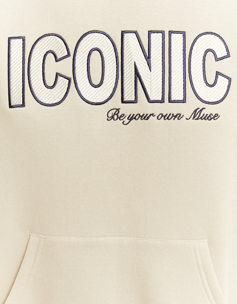 Oversized Sweatshirt with Front Print | Beige