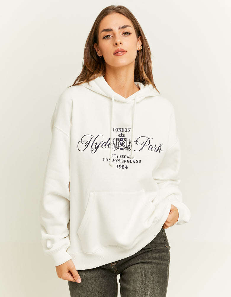 Oversized Sweatshirt with Front Print | Off White