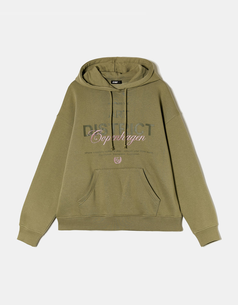 Oversized Sweatshirt with Print | Green