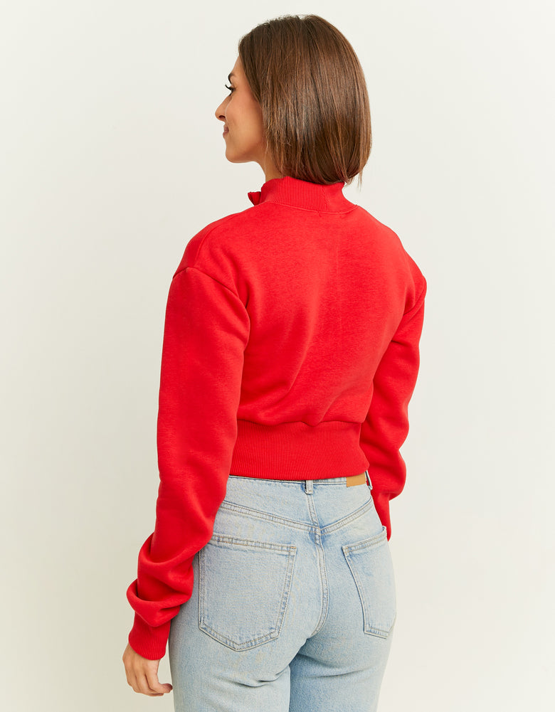 Zip Up Cropped Sweatshirt | Red