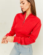 Zip Up Cropped Sweatshirt | Red