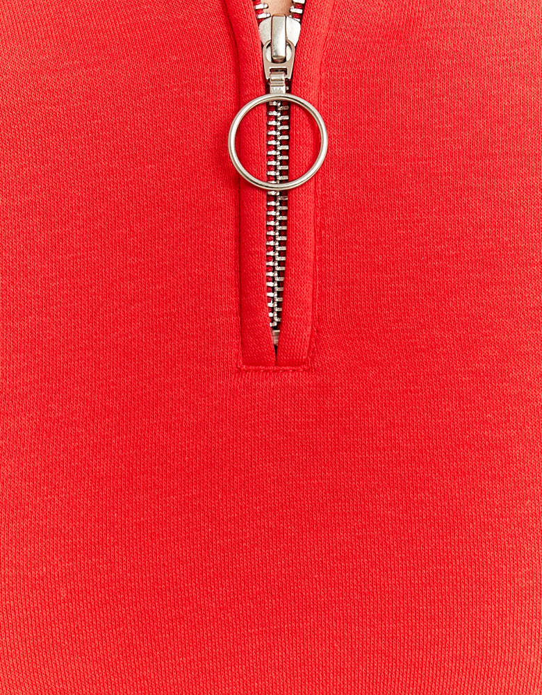 Zip Up Cropped Sweatshirt | Red