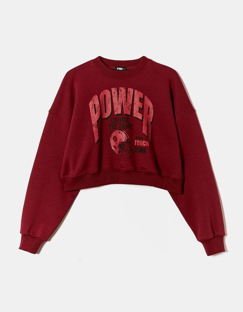 Cropped Oversize Sweatshirt with Print | Red