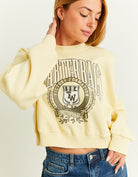 Cropped Oversize Sweatshirt with Print | Yellow
