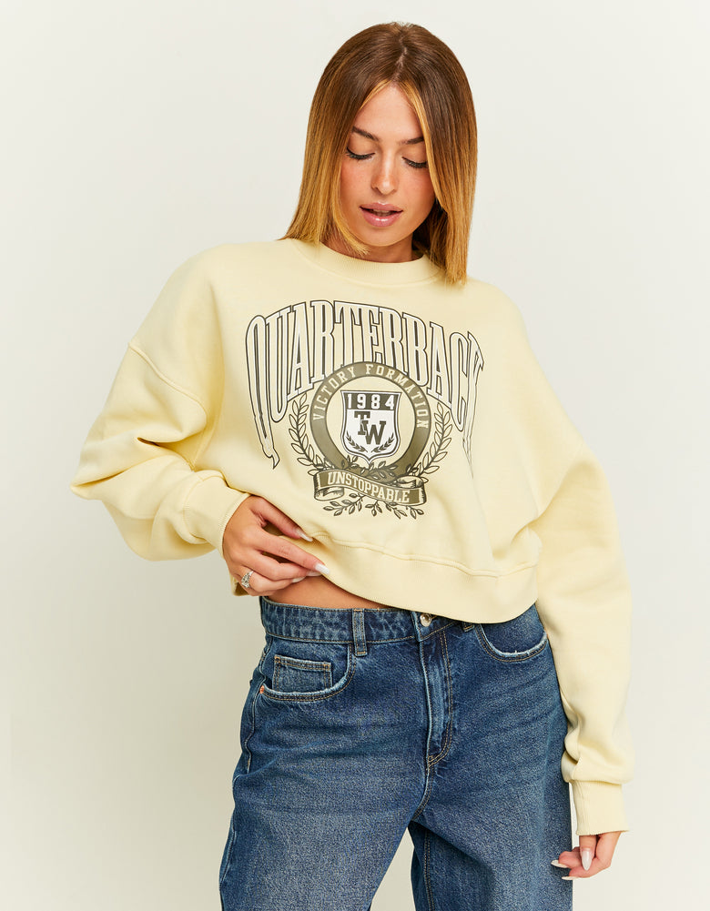 Cropped Oversize Sweatshirt with Print | Yellow