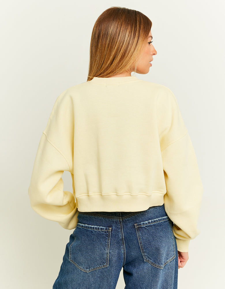 Cropped Oversize Sweatshirt with Print | Yellow