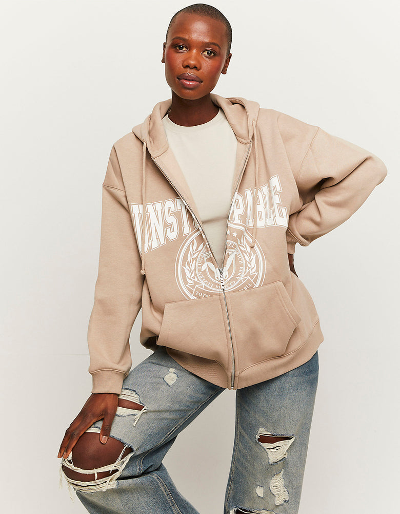 Zip Up Oversize Hoodie | Beige