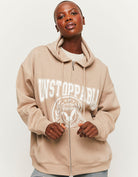 Zip Up Oversize Hoodie | Beige