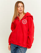 Oversized Sweatshirt with Print | Red