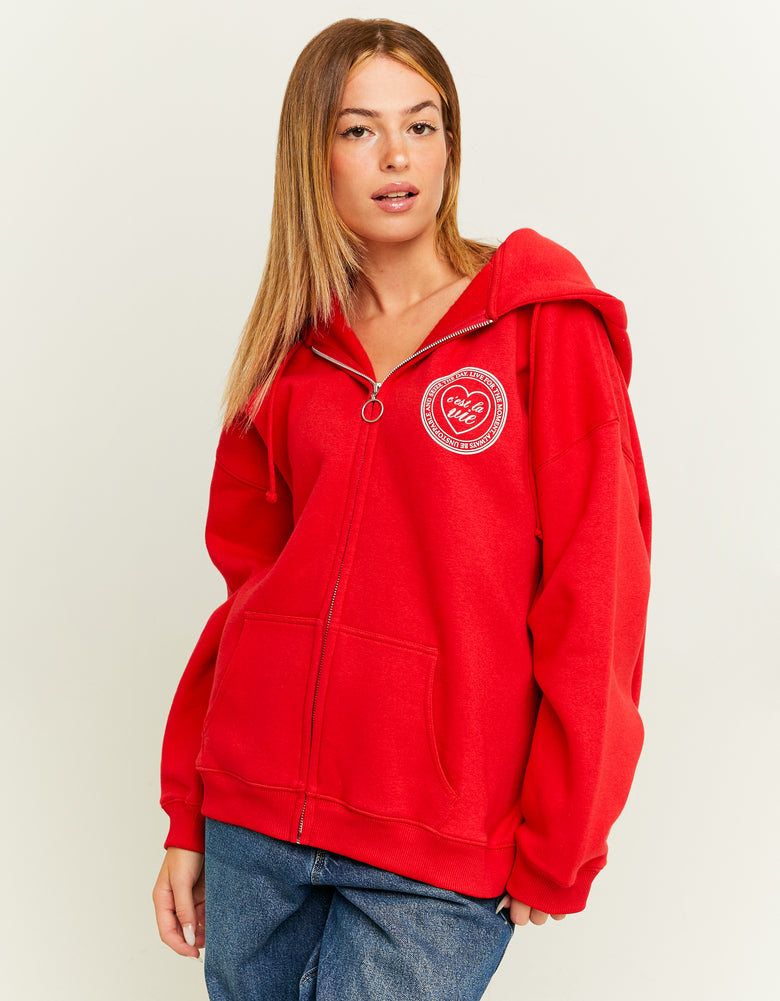 Oversized Sweatshirt with Print | Red