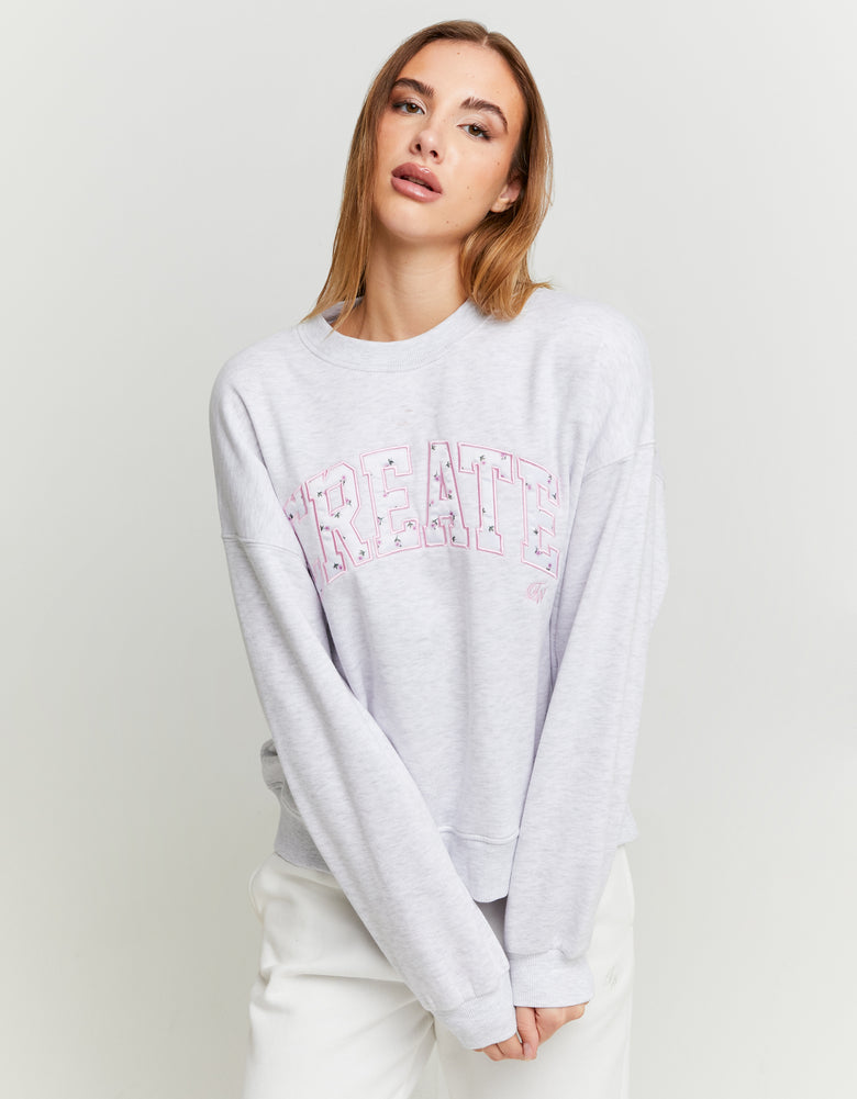 Oversize Sweatshirt with Patch Embroidery | Grey