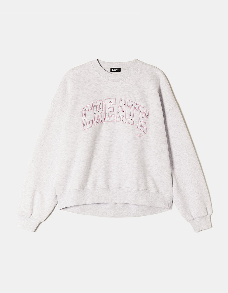 Oversize Sweatshirt with Patch Embroidery | Grey