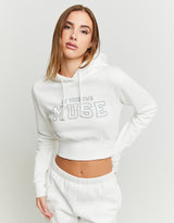 Cropped Printed Hoodie | Off White