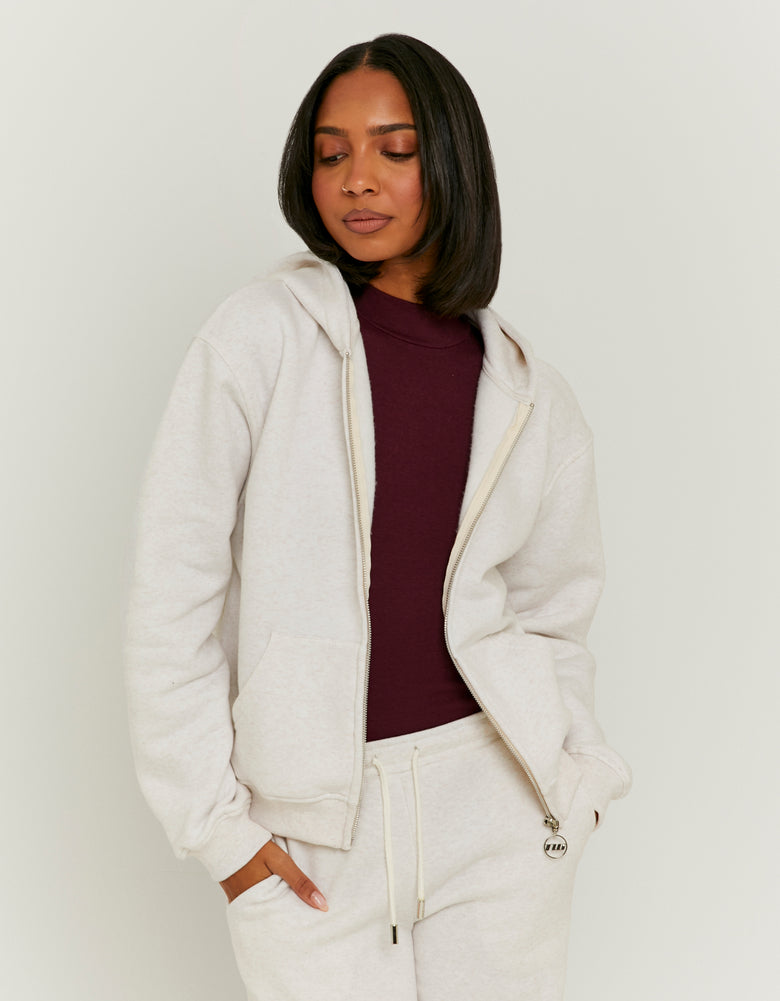 Zip Up Hoodie | Beige Chine