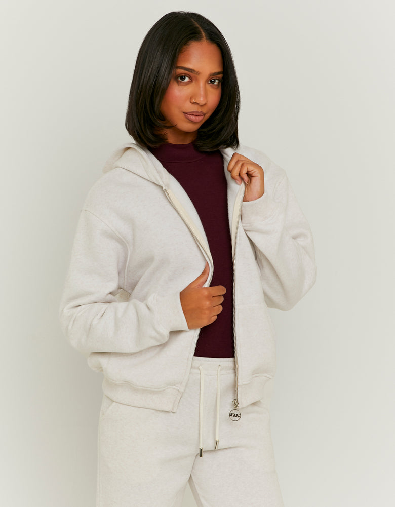 Zip Up Hoodie | Beige Chine