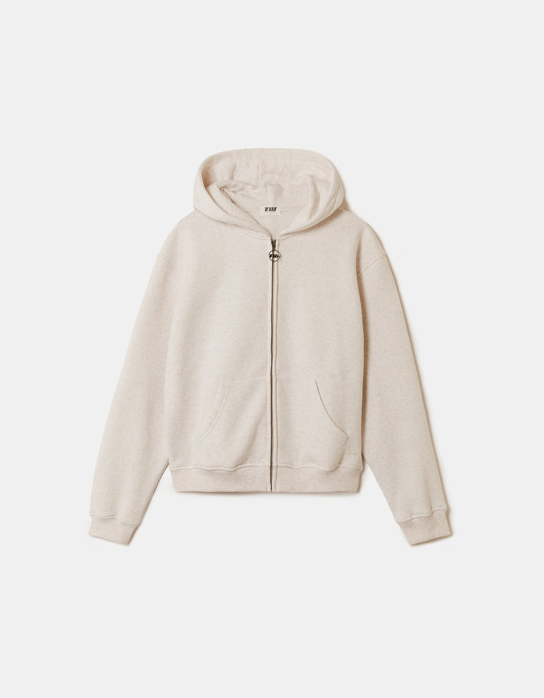 Zip Up Hoodie | Beige Chine