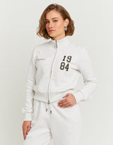 Printed Zip Up Sweatshirt | Beige