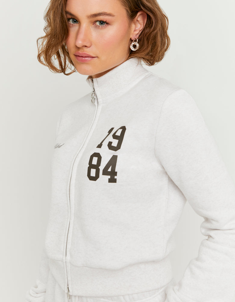 Printed Zip Up Sweatshirt | Beige