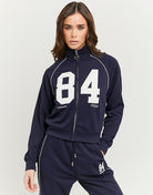 Embroidered Zip-Up Sweatshirt | Navy