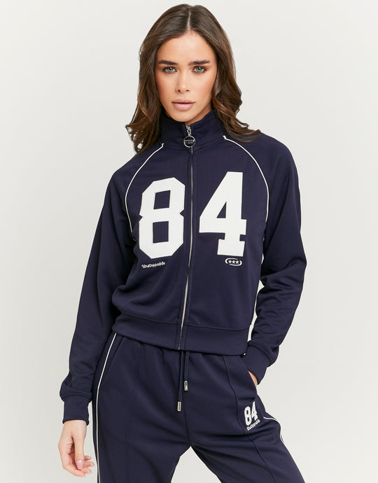 Embroidered Zip-Up Sweatshirt | Navy