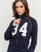 Embroidered Zip-Up Sweatshirt | Navy