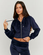 Basic Cropped Zip Up Hoodie | Navy